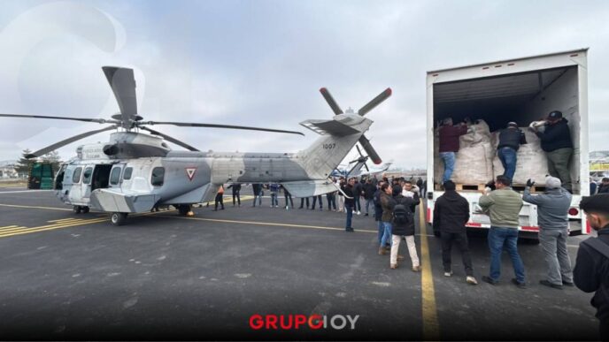 Hidalgo recibe apoyo aéreo: helicópteros de la Guardia Nacional distribuyen víveres a comunidades afectadas