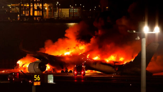 Avión de Japan Airlines se incendia en el aeropuerto de Haneda