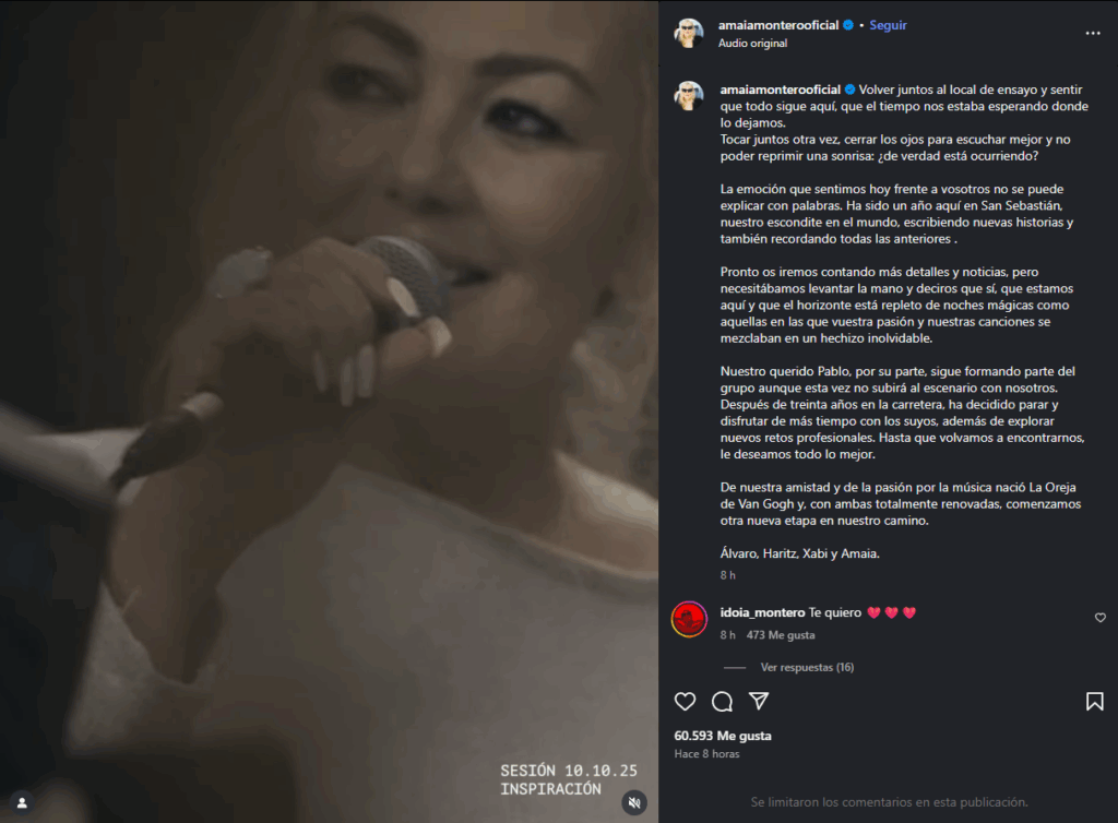 Amaia Montero regresa oficialmente a La Oreja de Van Gogh