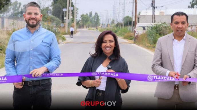 Lorena Cuéllar entrega la reconstrucción del Camino Real Papalotla-Xicohtzinco