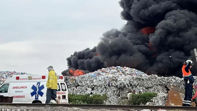 Fuerte incendio en recicladora de plástico en Valle de Chalco, Edomex