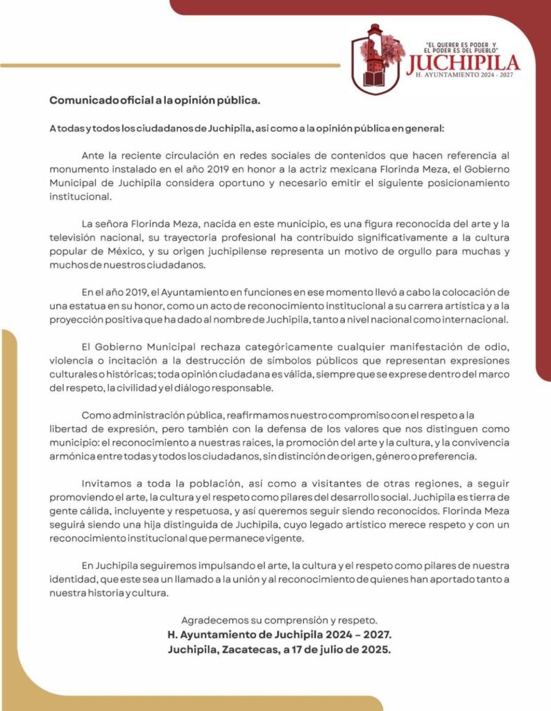 comunicado ayuntamiento de Juchipila Florinda Meza